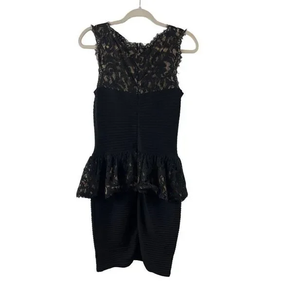 tadashi shoji lace peplum dress Tadashi Shoji Peplum Dress Women's 4 Beige Floral Lace Party Evening